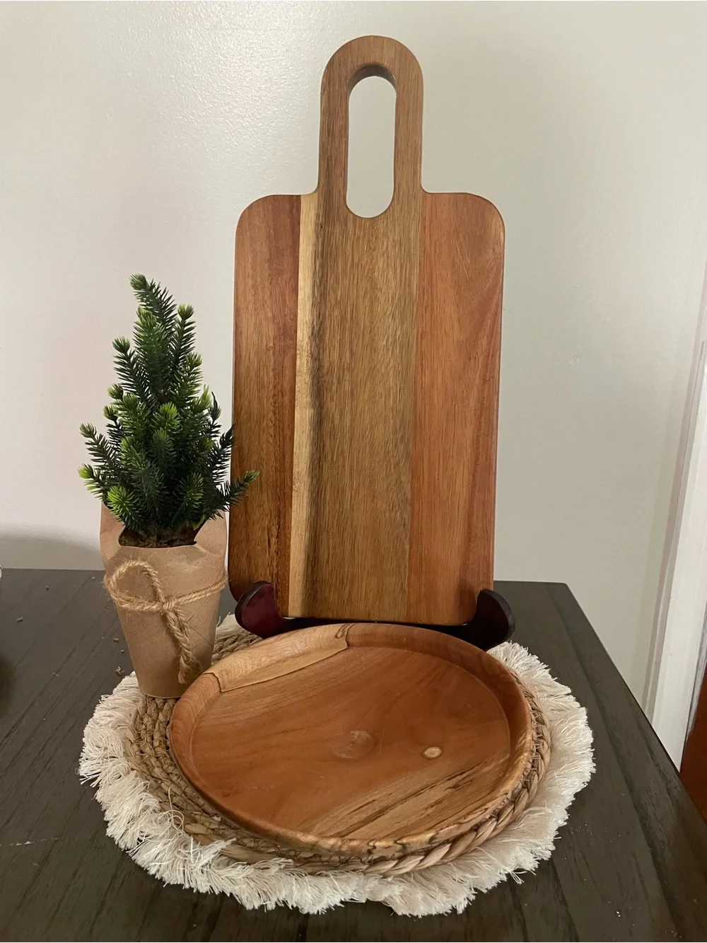 Acacia Wood Serving Board and Bowl Set - Natural Wood everything in image includ